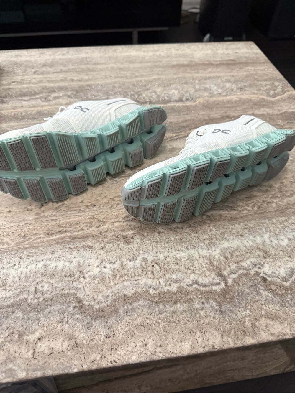On Women's Cloud Sneakers in White with Mint Sole - Picture 3 of 3